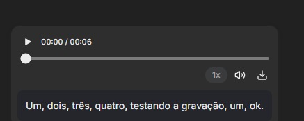 Player de áudio do WhatsApp com transcrição automática do texto abaixo